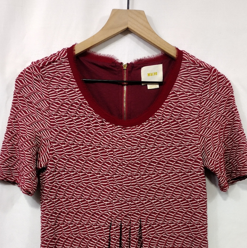 Maeve Anthropologie Wavy Textured Mini Dress Size XS Red White Preppy Academia - Picture 3 of 10